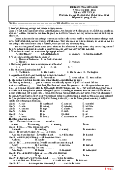Đề thi giữa học kỳ 2 môn Anh Văn 10 (có đáp án)
