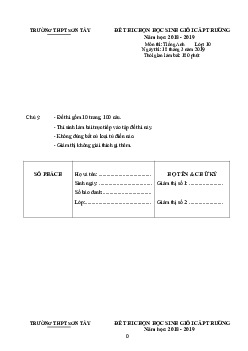 Trường THPT Sơn Tây đề thi chọn học sinh giỏi cấp trường năm học 2018-2019 môn thi Tiếng Anh lớp 10