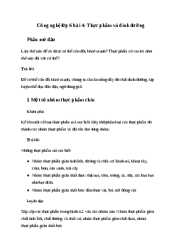 Giải Công nghệ 6 Bài 4: Thực phẩm và dinh dưỡng | Kết nối tri thức