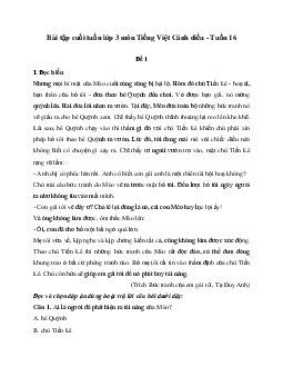 Bài tập cuối tuần lớp 3 môn Tiếng Việt Cánh diều - Tuần 16