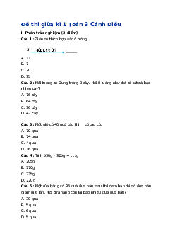 Đề thi giữa kì 1 Toán 3 Cánh Diều năm 2023 - 2024