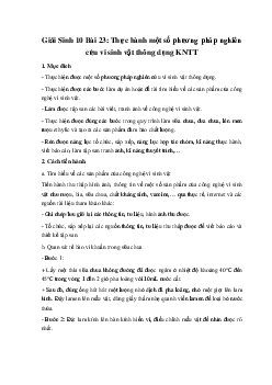 Giải Sinh 10 Bài 23: Thực hành một số phương pháp nghiên cứu vi sinh vật thông dụng | Kết nối tri thức