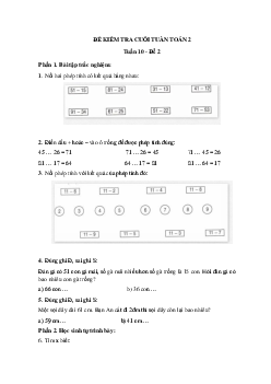Bài tập cuối tuần Toán lớp 2 Cánh diều Tuần 10 Nâng cao