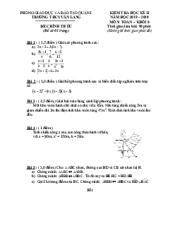 Đề kiểm tra học kì 2 Toán 8 năm 2019 – 2020 trường THCS Văn Lang – TP HCM
