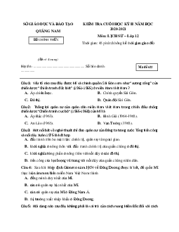 Đề kiểm tra cuối học kì 2 môn Lịch sử 12 Sở GD&ĐT Quảng Nam - có đáp án