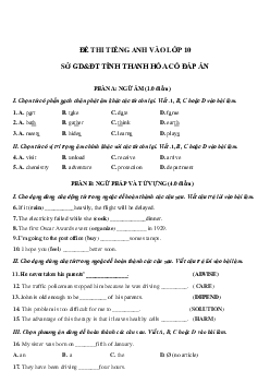 Đề thi thử tiếng Anh vào lớp 10 Thanh Hóa năm 2023 - 2024 số 3