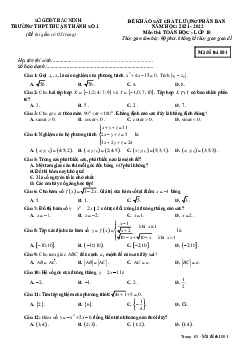 Đề KSCL phân ban Toán 10 năm 2021 – 2022 trường Thuận Thành 1 – Bắc Ninh