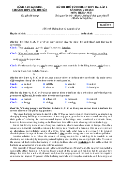 Đề thi thử tốt nghiệp môn Tiếng Anh 2021 trường THPT Hàn Thuyên lần 1 (có đáp án)