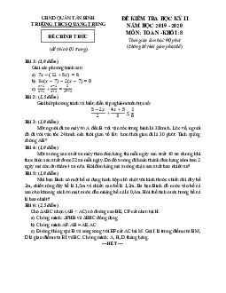 Đề thi học kì 2 Toán 8 năm 2019 – 2020 trường THCS Quang Trung – TP HCM