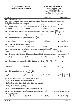 Đề giữa học kì 1 Toán 11 năm 2022 – 2023 trường THPT Hồ Nghinh – Quảng Nam