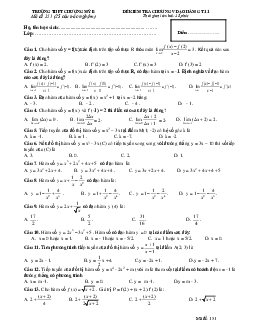 Đề kiểm tra Đại số và Giải tích 11 chương 5 (Đạo hàm) trường Chương Mỹ B – Hà Nội