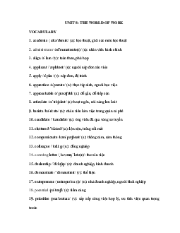 Từ vựng Unit 8 lớp 12 The World Of Work