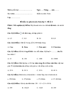 Đề thi giữa học kì 2 lớp 5 môn Toán - Đề 4