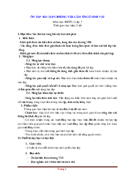Giáo án KHTN 7 kết nối tri thức ôn chương 8: Cảm ứng ở sinh vật