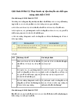 Giải Sinh 10 Bài 12: Thực hành: sự vận chuyển các chất qua màng sinh chất | Chân trời sáng tạo