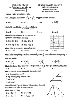 Đề thi giữa học kỳ 2 Toán 8 năm 2023 – 2024 trường THCS Chu Văn An – Hà Nội