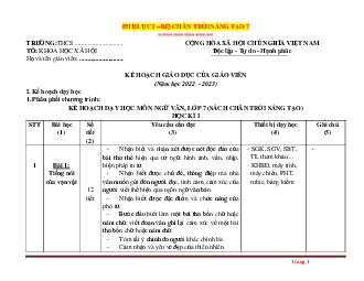 Kế hoạch giảng dạy ngữ văn lớp 7 sách chân trời sáng tạo năng 2022-2023
