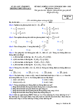 Đề KSCL Toán 11 lần 2 năm 2020 – 2021 trường THPT Yên Lạc 2 – Vĩnh Phúc