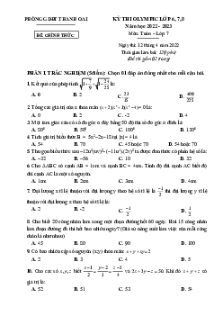 Đề thi Olympic Toán 7 năm 2022 – 2023 phòng GD&ĐT Thanh Oai – Hà Nội
