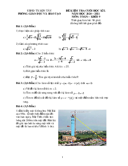 Đề thi cuối HK1 Toán 9 năm 2020 – 2021 phòng GD&ĐT Sơn Tây – Hà Nội