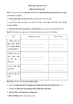Đề ôn tập ở nhà lớp 3 số 13 - (Ngày 16/3)