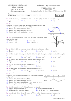 Đề kiểm tra học kỳ 1 Toán 12 năm học 2020 – 2021 sở GD&ĐT Bình Thuận