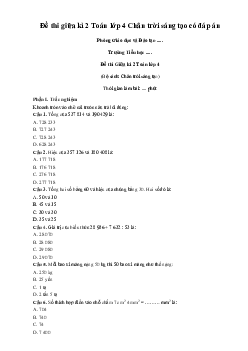 Đề thi giữa học kì 2 môn Toán 4 năm 2023 - 2024 sách Chân trời sáng tạo | đề 2