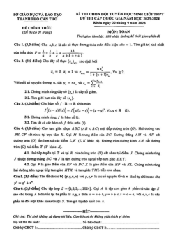 Đề chọn đội tuyển thi HSG QG môn Toán năm 2023 – 2024 sở GD&ĐT Cần Thơ