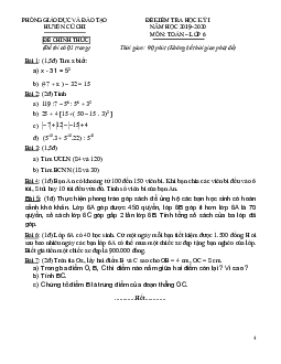 Đề thi học kỳ 1 Toán 6 năm 2019 – 2020 phòng GD&ĐT Củ Chi – TP HCM