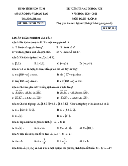 Đề kiểm tra cuối học kì 1 Toán 10 năm 2020 – 2021 sở GD&ĐT Kon Tum