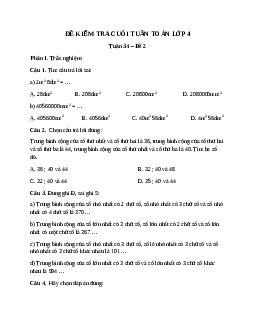Bài tập cuối tuần Toán lớp 4 Kết nối tri thức - Tuần 34 (Cơ bản)