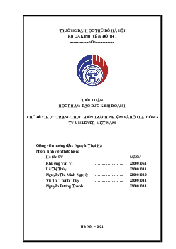 Tiểu luận: Thực trạng thực hiện trách nhiệm xã hội tại công ty Unilever Việt Nam | Trường Đại Học Thủ Đô Hà Nội