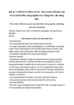 Địa lý 11 Kết nối tri thức bài 10: Thực hành Viết báo cáo về sự phát triển công nghiệp của Cộng hòa Liên bang Đức