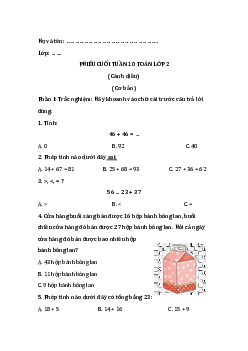 Bài tập cuối tuần Toán lớp 2 Cánh diều Tuần 10