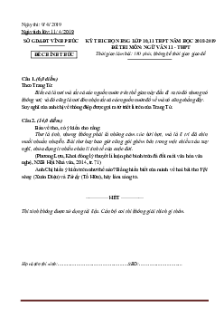 Đề thi học sinh giỏi Văn 11 tỉnh Vĩnh Phúc năm 2019 (có đáp án)