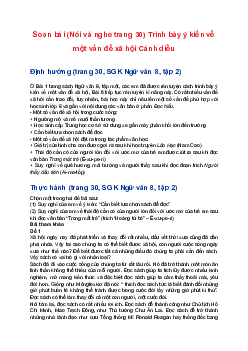 Soạn bài (Nói và nghe trang 30) Trình bày ý kiến về một vấn đề xã hội | Ngữ văn 8 sách Cánh Diều