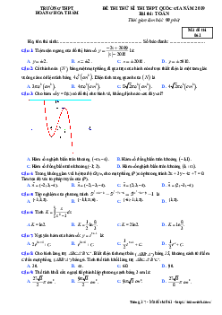 Đề thi thử Toán THPTQG 2019 trường THPT Hoàng Hoa Thám – Hưng Yên