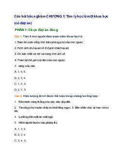 Câu hỏi trắc nghiệm về tư duy, tưởng tưởng tâm lý học đại cương (có đáp án)