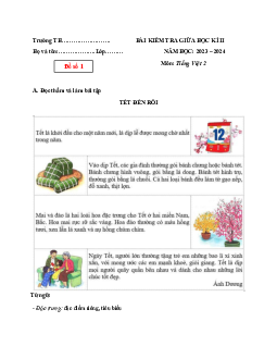 Đề thi giữa học kì 2 môn Tiếng Việt 2 năm 2023 - 2024 sách Kết nối tri thức với cuộc sống | Đề 2