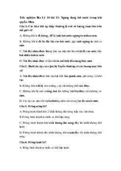 Trắc nghiệm Địa Lý 10 bài 13: Ngưng đọng hơi nước trong khí quyển. Mưa (có đáp án)