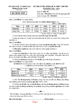 Đề thi tuyển sinh lớp 10 vào Trường THPT Chuyên năm 2021-2022 môn Địa Lí Sở GD Quảng Nam (có lời giải)