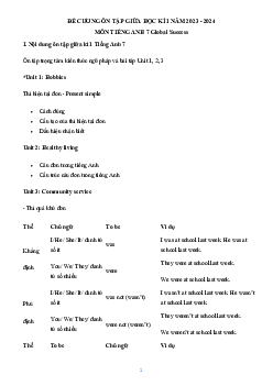 Đề cương ôn tập giữa học kì 1 môn Tiếng Anh 7 sách Kết nối tri thức với cuộc sống