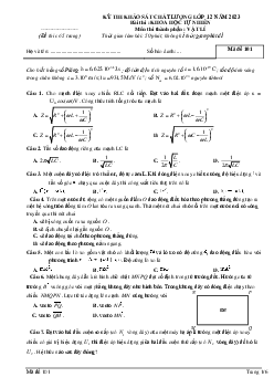 Đề thi thử THPT Quốc gia năm 2023 môn Vật lí lần 2 Sở GD&ĐT Hải Phòng (có đáp án)