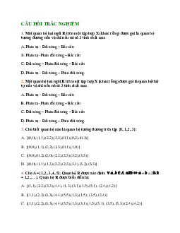 Câu hỏi trắc nghiệm Toán rời rạc chương 3: Quan hệ | Đại học Kinh tế Quốc Dân
