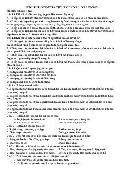 Đề cương ôn tập học kì 2 môn Sinh học lớp 11 năm 2022 - 2023