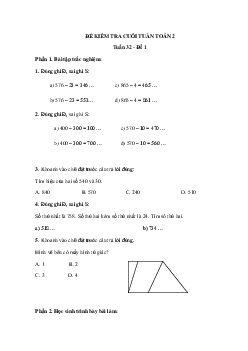 Đề kiểm tra cuối tuần Toán lớp 2: Tuần 32 - Đề 1 | Kết nối tri thức