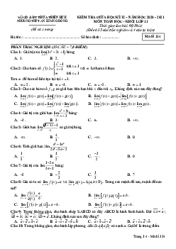 Đề thi giữa kỳ 2 Toán 11 năm 2020 – 2021 trường An Lương Đông – TT Huế