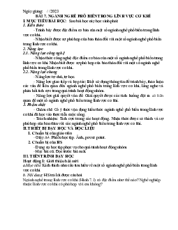 Giáo án Công nghệ 8 Bài 7: Ngành nghề phổ biến trong lĩnh vực cơ khí | Chân trời sáng tạo