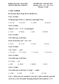 Đề thi học kì 2 môn Toán lớp 5 trường Tiểu học Thái Đô, Thái Bình năm 2016 - 2017