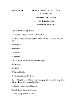 Đề thi giữa học kì 2 môn Giáo dục kinh tế và Pháp luật 10 năm 2023 - 2024 (Sách mới) | Kết Nối Tri Thức đề 2